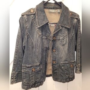 Motto Your Style Mantra Womens Blue Shoulder Straps Denim Jacket